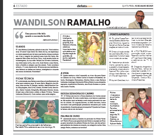 EIS A COLUNA DE WANDILSON RAMALHO -JORNAL DE FATO
